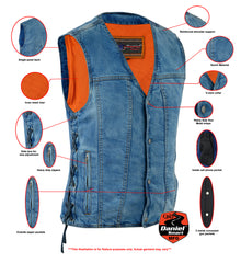 DM905BU Men's Single Back Panel Concealed Carry Denim Vest Daniel Smart Manufacturing