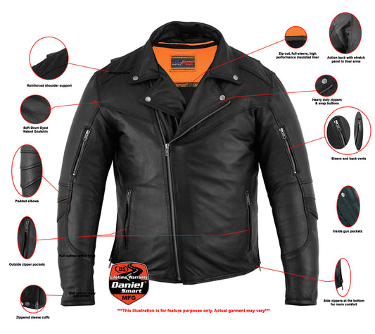 DS794 Men's Modern Longer Beltless Biker Jacket Daniel Smart Manufacturing