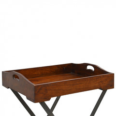 Artisan Wood Tray With Cross Iron Base