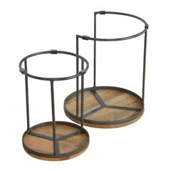 Round Stool Set of 2 with Iron Base