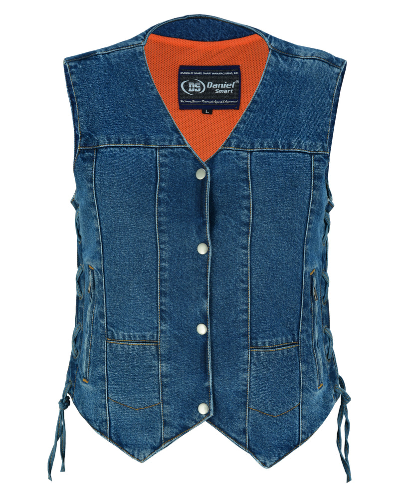 DM948 Women's 6 Pocket Denim Utility Vest - Blue Daniel Smart Manufacturing