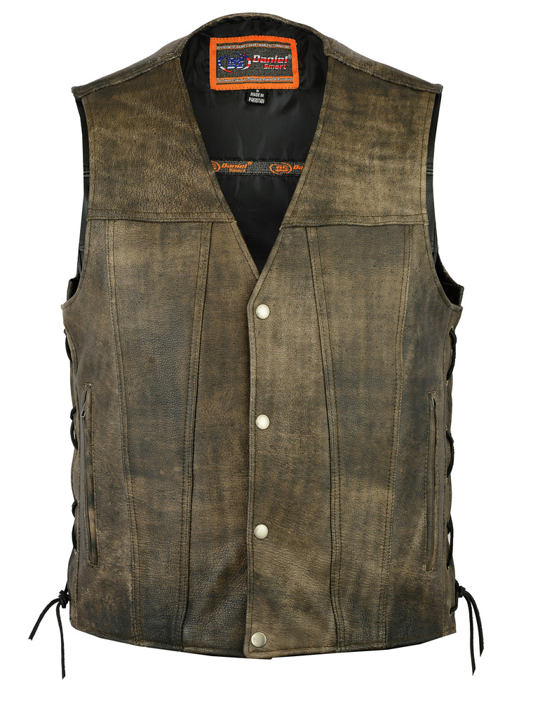 DS107 Men's Antique Brown Single Back Panel Concealed Carry Vest Daniel Smart Manufacturing