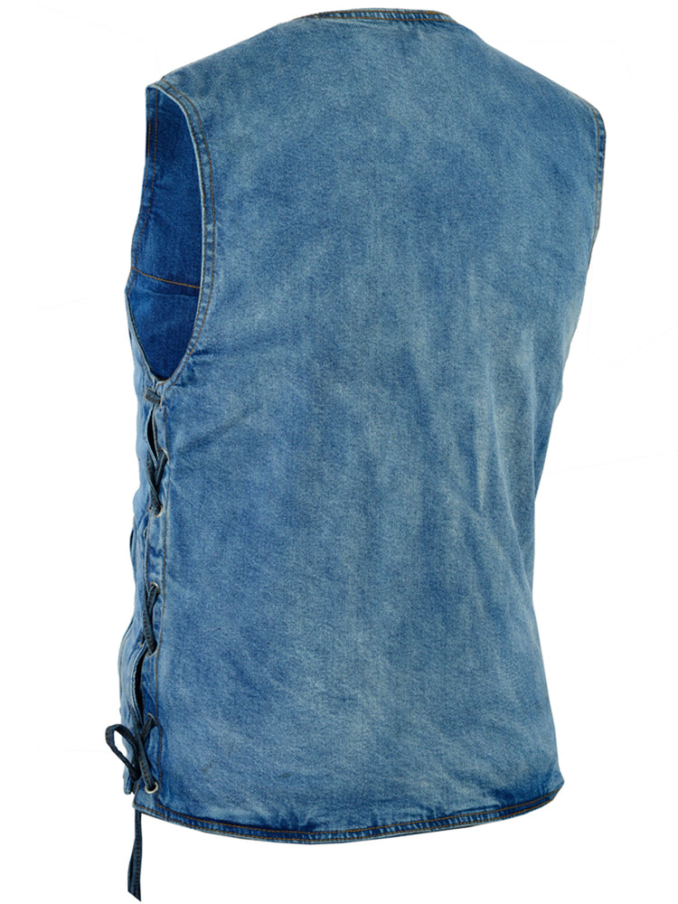 DM905BU Men's Single Back Panel Concealed Carry Denim Vest Daniel Smart Manufacturing