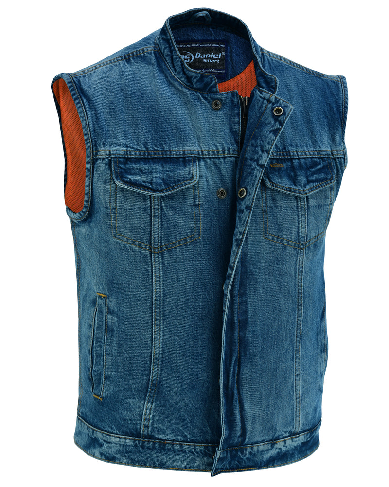 DM989BU Concealed Snap Closure, Denim Material, Scoop Collar & Hidden Daniel Smart Manufacturing