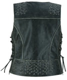 DS285V Women's Gray Vest with Grommet and Lacing Accents Daniel Smart Manufacturing