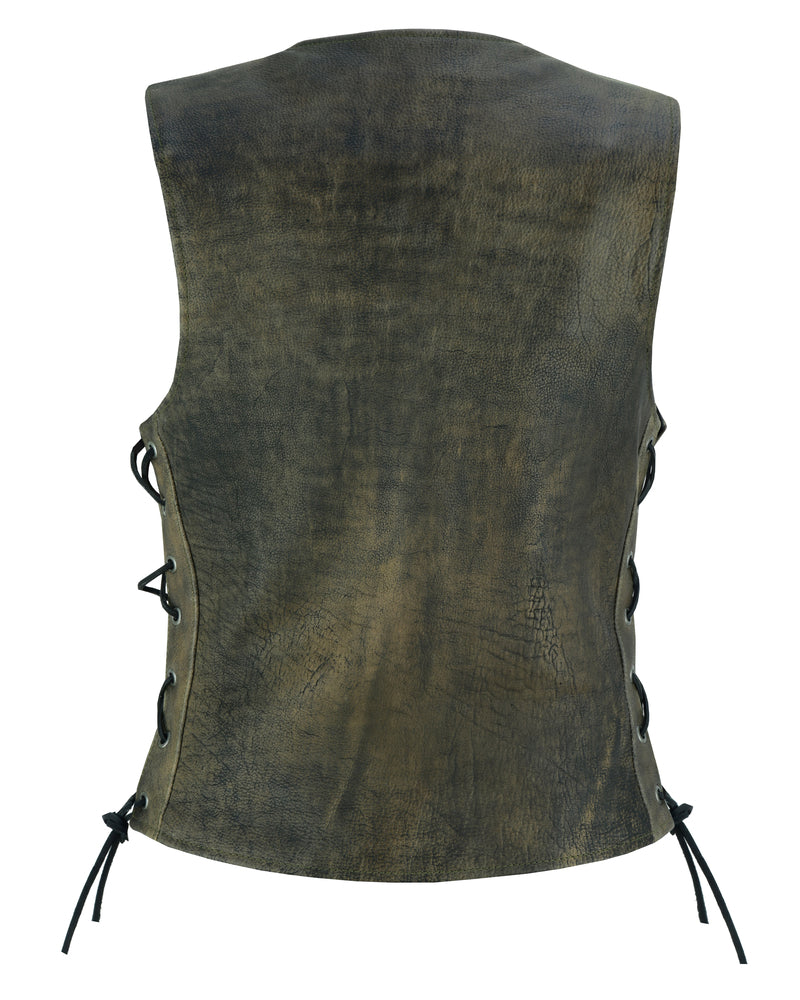 DS207 Women's Antique Brown Single Back Panel Concealed Carry Vest Daniel Smart Manufacturing