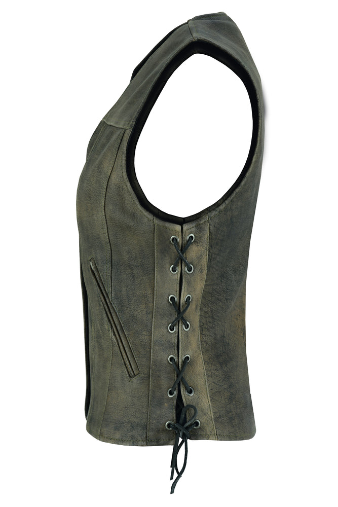 DS207 Women's Antique Brown Single Back Panel Concealed Carry Vest Daniel Smart Manufacturing