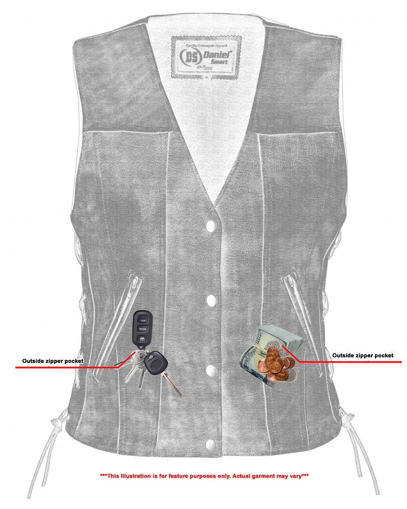 DS207 Women's Antique Brown Single Back Panel Concealed Carry Vest Daniel Smart Manufacturing