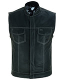 DS164 Men's Paisley Black Leather Motorcycle Vest with White Stitchin Daniel Smart Manufacturing