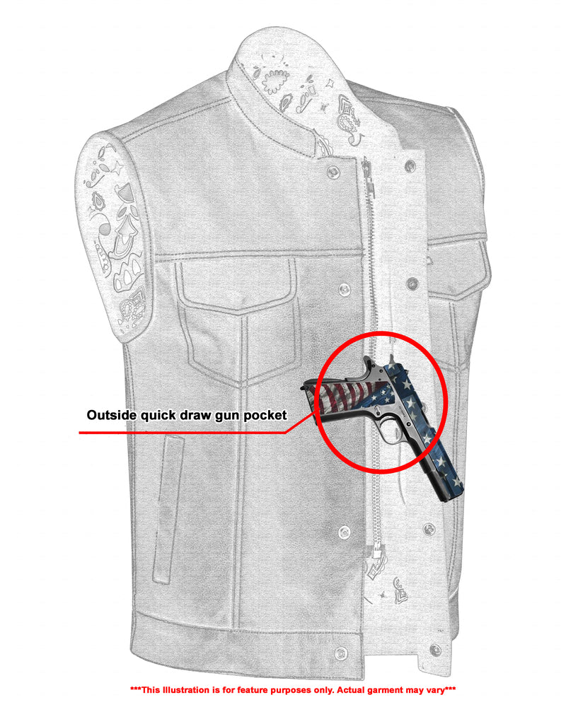 DS164 Men's Paisley Black Leather Motorcycle Vest with White Stitchin Daniel Smart Manufacturing