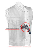 DS164 Men's Paisley Black Leather Motorcycle Vest with White Stitchin Daniel Smart Manufacturing