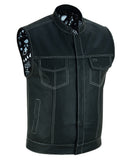 DS164 Men's Paisley Black Leather Motorcycle Vest with White Stitchin Daniel Smart Manufacturing