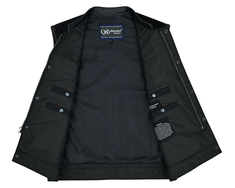 DS685 Canvas Material Single Back Panel Concealment Vest W/Leather Tr Daniel Smart Manufacturing