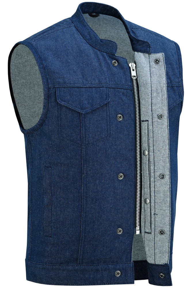 DM976 Men's Blue Rough Rub-Off Raw Finish Denim Vest Daniel Smart Manufacturing