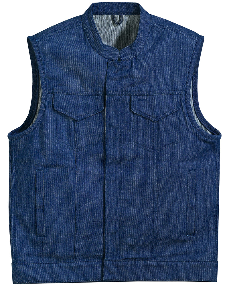 DM976 Men's Blue Rough Rub-Off Raw Finish Denim Vest Daniel Smart Manufacturing