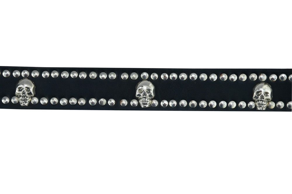 BLT2018 Black Leather Belt with Silver Studs and Skulls Daniel Smart Manufacturing