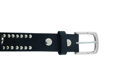 BLT2018 Black Leather Belt with Silver Studs and Skulls Daniel Smart Manufacturing