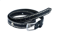 BLT2018 Black Leather Belt with Silver Studs and Skulls Daniel Smart Manufacturing