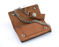 BWC231 Buffalo Nickel Snap Brown Leather Long Bi-Fold Biker Wallet - Daniel Smart Manufacturing