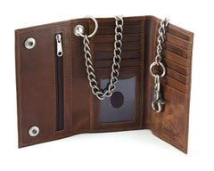 BWC234 Brown Long Bi-Fold Biker Leather Chain Wallet - Daniel Smart Manufacturing