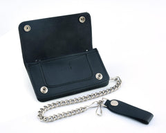 BWC237 Black Leather Long Bi-Fold Biker Chain Wallet - Daniel Smart Manufacturing