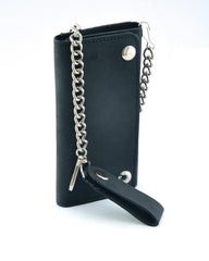 BWC238 Matte Black Biker Leather Wallet with Chain - Daniel Smart Manufacturing