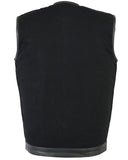 DM991 Men's Black Denim Single Panel Concealment Vest W/Leather Trim- Daniel Smart Manufacturing