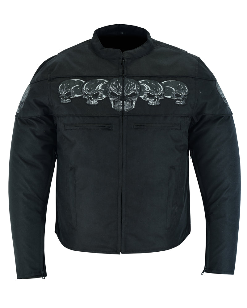 DS600 Men's Textile Scooter Style Jacket w/ Reflective Skulls Daniel Smart Manufacturing