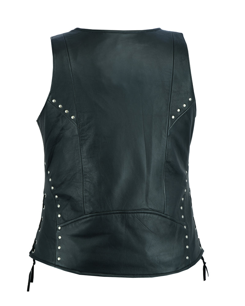 DS234 Women's Open neck Vest with Lacing Details Daniel Smart Manufacturing