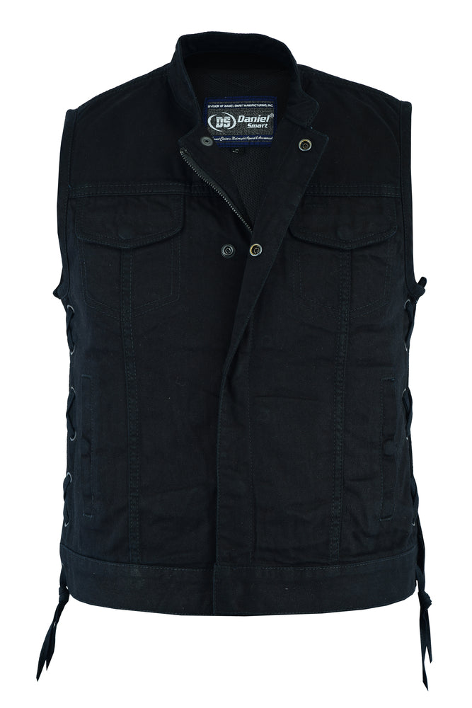 DM986 Women's Advance Side Laces Black Construction Denim Vest Daniel Smart Manufacturing