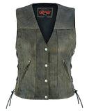 DS207 Women's Antique Brown Single Back Panel Concealed Carry Vest Daniel Smart Manufacturing