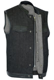 DM962 Men's Rough Rub-Off Raw Finish Denim Vest W/Leather Trim - Scoo Daniel Smart Manufacturing