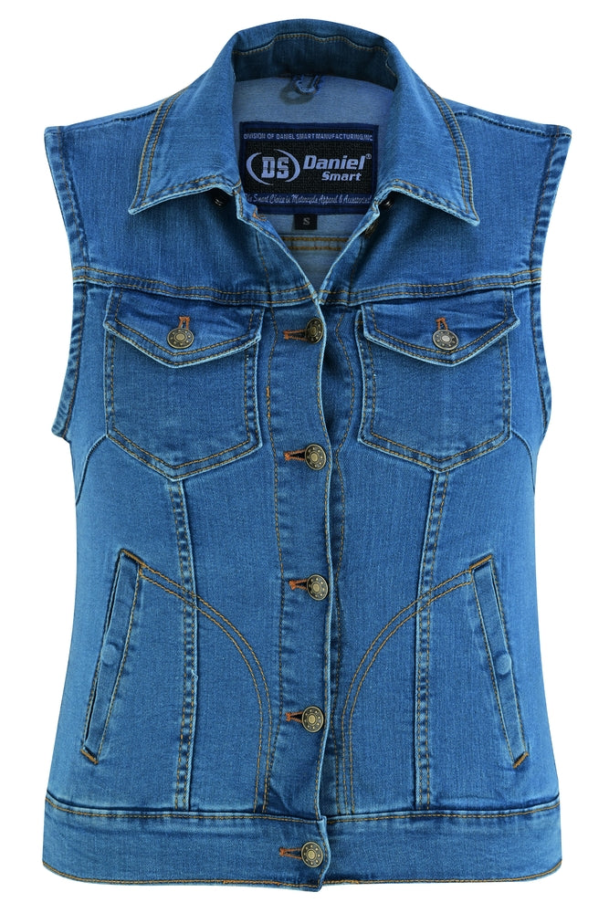 DM943 Women's Blue Denim Snap Front Vest Daniel Smart Manufacturing