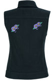 DM945 Women's Black Denim Snap Front Vest with Purple Daisy Daniel Smart Manufacturing