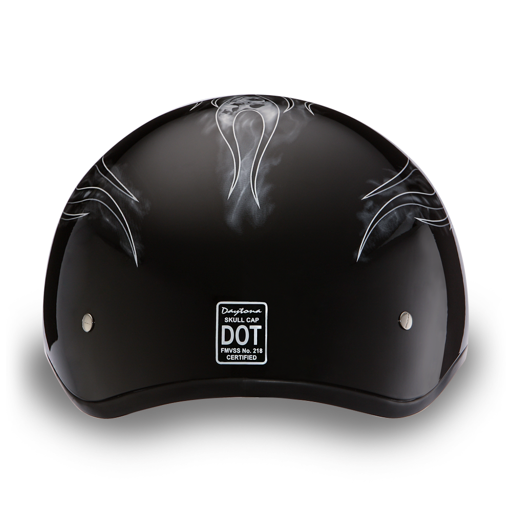 D6-SFS D.O.T. DAYTONA SKULL CAP - W/ SKULL FLAMES SILVER Daniel Smart Manufacturing