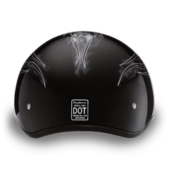 D6-SFS D.O.T. DAYTONA SKULL CAP - W/ SKULL FLAMES SILVER - Daniel Smart Manufacturing