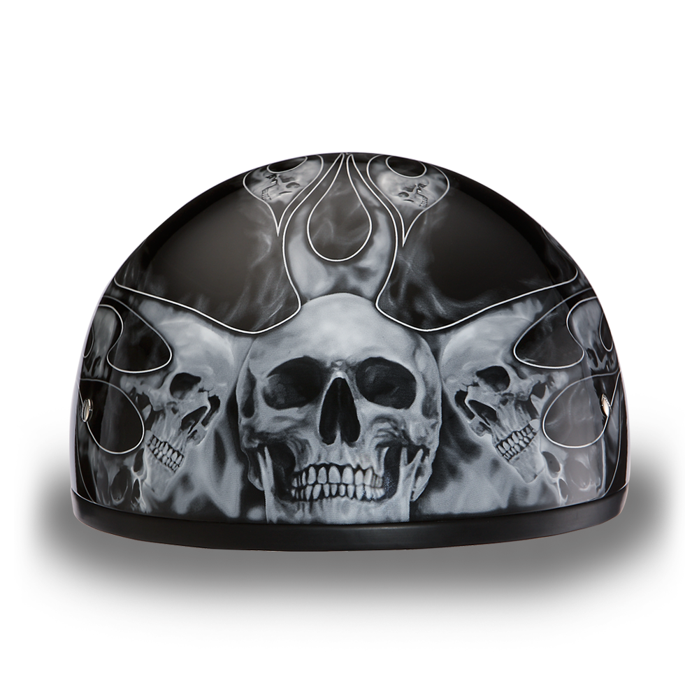 D6-SFS D.O.T. DAYTONA SKULL CAP - W/ SKULL FLAMES SILVER Daniel Smart Manufacturing