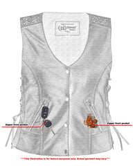 DS285V Women's Gray Vest with Grommet and Lacing Accents Daniel Smart Manufacturing