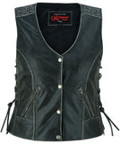 DS285V Women's Gray Vest with Grommet and Lacing Accents Daniel Smart Manufacturing