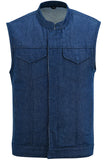 DM976 Men's Blue Rough Rub-Off Raw Finish Denim Vest Daniel Smart Manufacturing