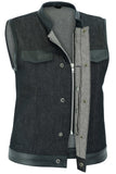 DM963 Women's Rough Rub-Off Raw Finish Denim Vest W/Leather Trim Daniel Smart Manufacturing