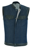 DM961 Men's Broken Blue RoughRub-Off Raw Finish Denim Vest W/Leather Daniel Smart Manufacturing