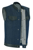 DM961 Men's Broken Blue RoughRub-Off Raw Finish Denim Vest W/Leather Daniel Smart Manufacturing