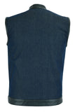 DM961 Men's Broken Blue RoughRub-Off Raw Finish Denim Vest W/Leather Daniel Smart Manufacturing