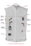 DM961 Men's Broken Blue RoughRub-Off Raw Finish Denim Vest W/Leather Daniel Smart Manufacturing