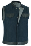 DM964 Women's Broken Blue Rough Rub-Off Raw Finish Denim Vest W/Leath Daniel Smart Manufacturing