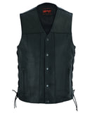 DS161TALL Men's Tall Classic Tapered Bottom Biker Leather Vest Daniel Smart Manufacturing