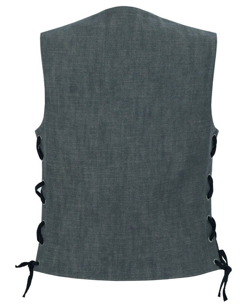 DM919 Women's Rough Rub-Off Raw Finish Broken Gray Denim Vest Daniel Smart Manufacturing