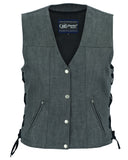 DM919 Women's Rough Rub-Off Raw Finish Broken Gray Denim Vest Daniel Smart Manufacturing