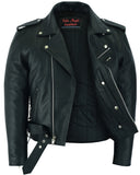 DS711 Economy Motorcycle Classic Biker Leather Jacket - Side Laces Daniel Smart Manufacturing